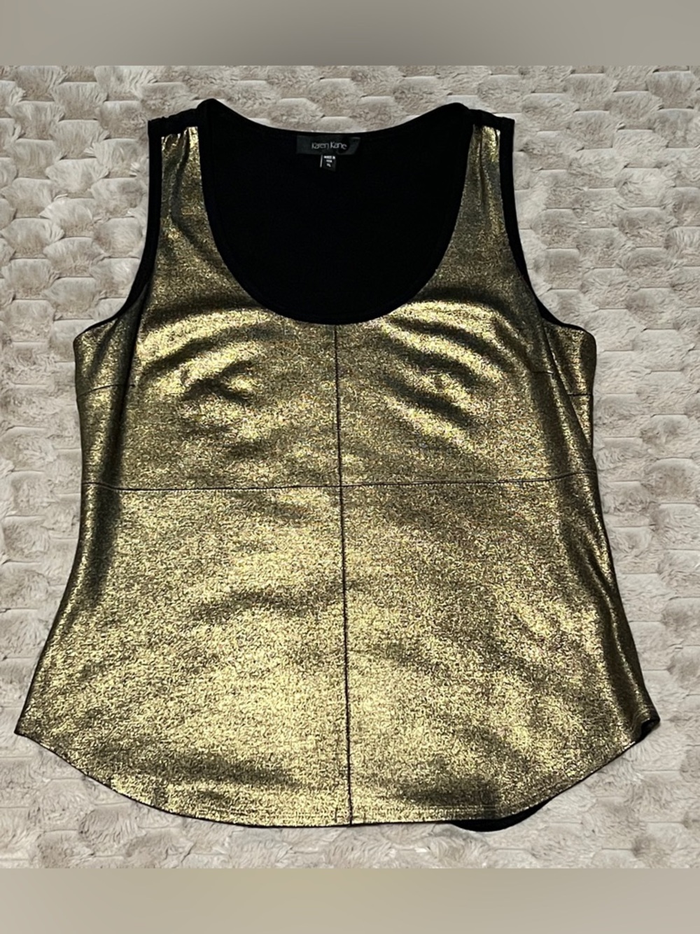 Karen Kane Metallic Gold Front Black Back Tank Top XL Made in USA